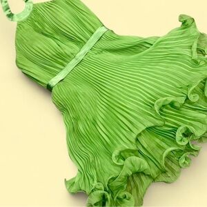 Pleated halter Ts couture Green Dress